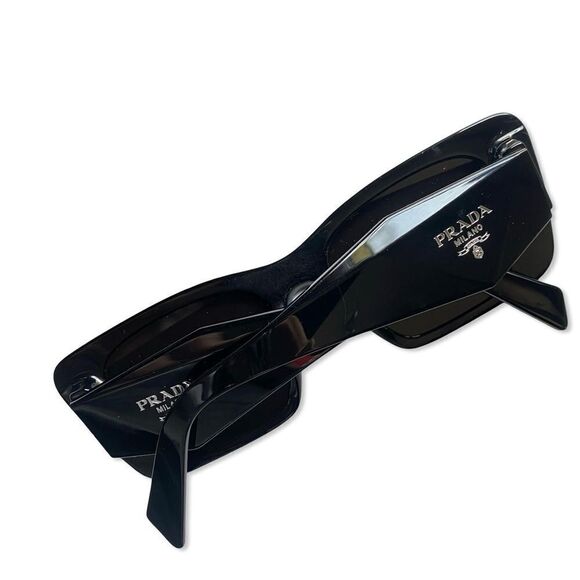 Prada Eyewear black square frame sunglasses logo sides Revolve in case $489 - Picture 5 of 16
